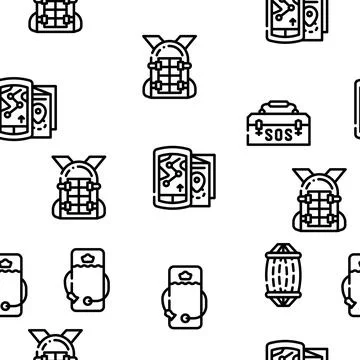 Adventure Equipment Vector Seamless Pattern Illustrazione stock