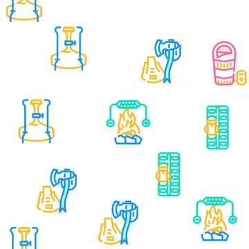 Adventure Equipment Vector Seamless Pattern Stock Illustration