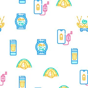 Adventure Equipment Vector Seamless Pattern Stock Illustration