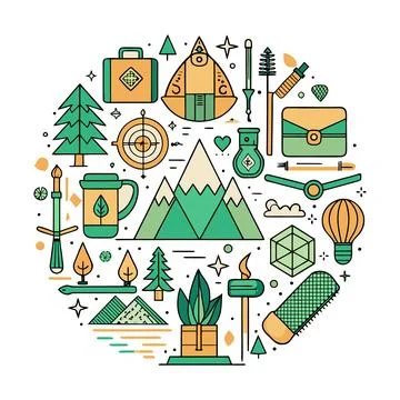 Adventure essentials for nature lovers Illustrazione stock