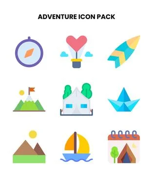 Adventure Flat Design Icons Pack Stock Illustration