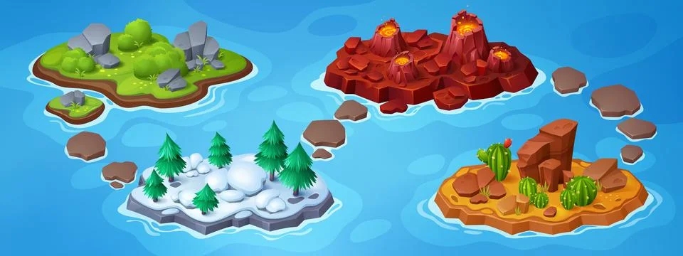 Adventure game ui level map with island in ocean Stock Illustration