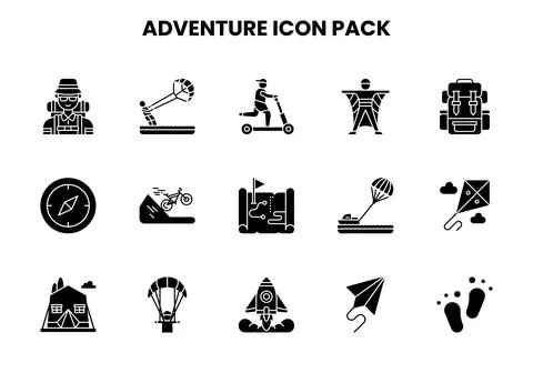 Adventure Glyph Bundle Icons Pack Stock Illustration