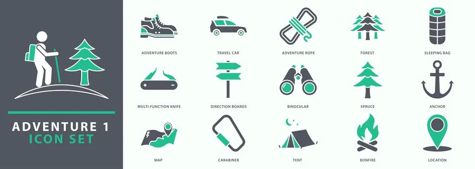 Adventure icon set Stock Illustration