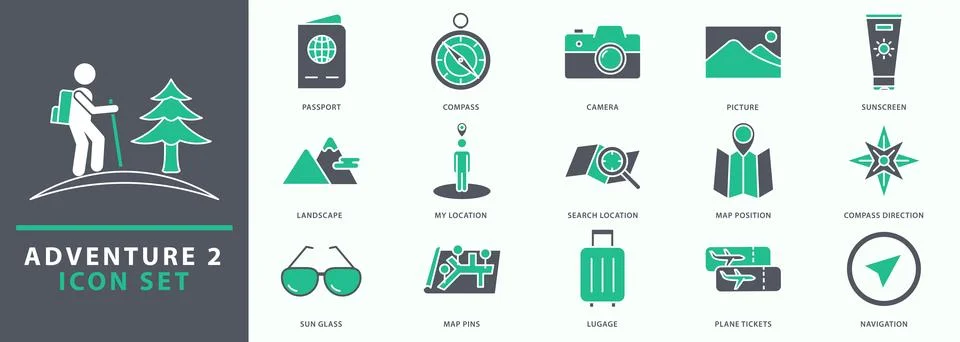 Adventure icon set Stock Illustration