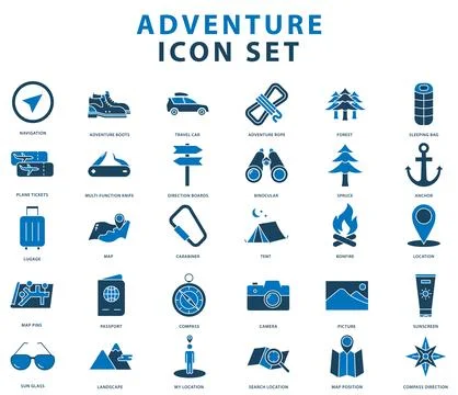 Adventure icon set Stock Illustration