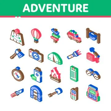 Adventure Isometric Elements Icons Set Vector 스톡 일러스트