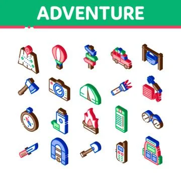 Adventure Isometric Elements Icons Set Vector Illustrazione stock
