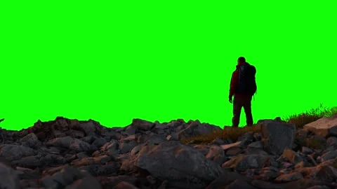 Adventure Man with backpack standing on rocky shore. 3d Rendering. Composite Stock Footage 265805620
