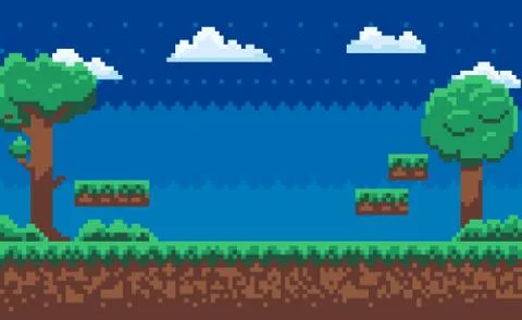 Adventure Map, Pixel Game, Green Nature Vector Illustrazione stock