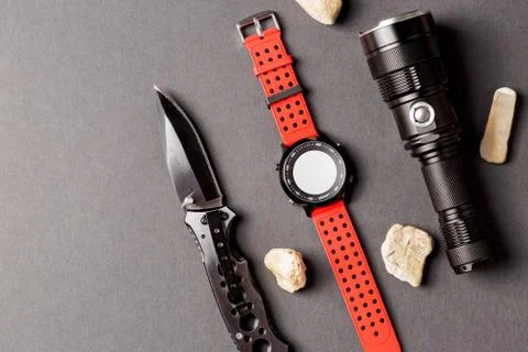 Adventure objects on black background. Stockfoto's