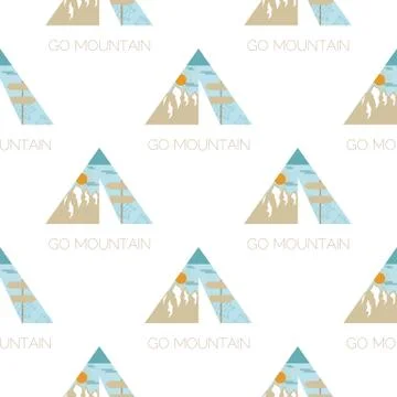 Adventure seamless pattern with camping tent, mountains labels badges. Go Illustrazione stock