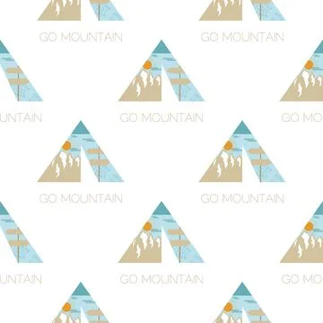 Adventure seamless pattern with camping tent, mountains labels badges. Go Illustrazione stock