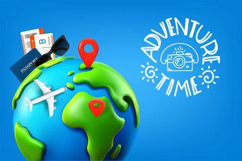 Adventure time concept. 3d vector banner with lettering inscription Stock Illustration