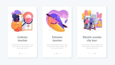 Adventure tourism activities app interface template. 스톡 일러스트