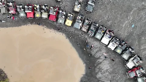 Adventure Travel on Mount Merapi Group Joyride in a 4x4 Jeep Stock Footage 310032980