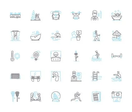 Adventure trip linear icons set. Hiking, Camping, Kayaking, Climbing, Rafting イラスト素材