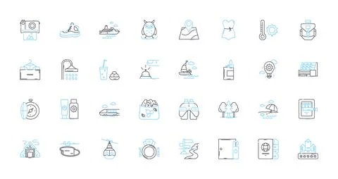 Adventure trips linear icons set. Expedition, Safari, Trekking, Exploration イラスト素材