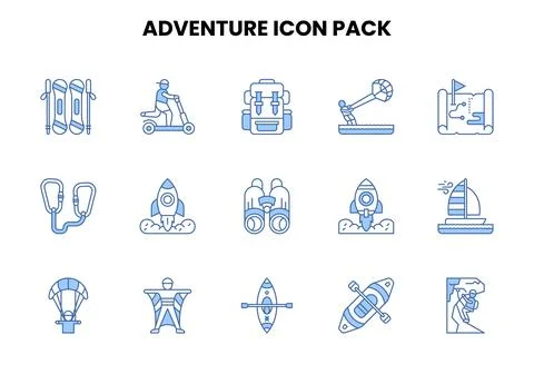 Adventure Two Color Blue Graphics Icons Pack Stock Illustration