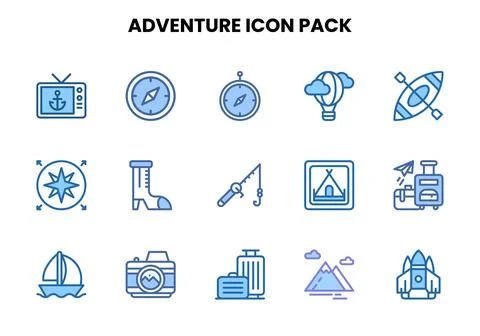 Adventure Two Colour Vector Icons Pack Stock Illustration