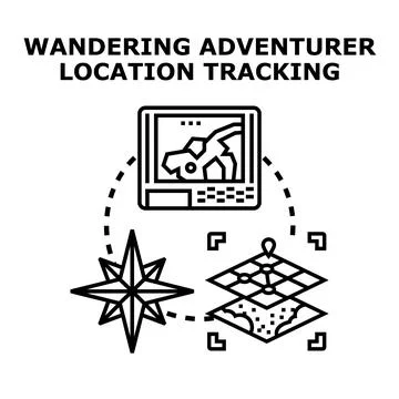 Adventurer navigation system tracking journey on map Stock Illustration