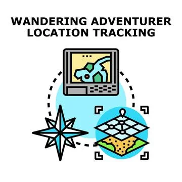 Adventurer navigation system tracking journey on map Illustration