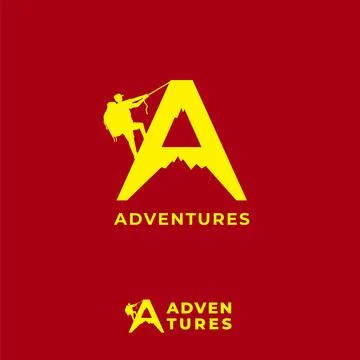 Adventures logo design template isolated on red maroon background. Letter A.. Stock-Illustration