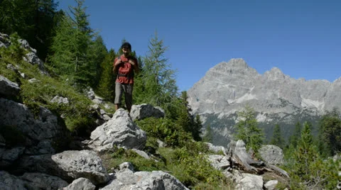 Adventurous mountain trekking Stock Footage 22696145