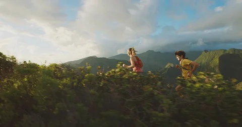 Adventurous runners exploring at sunset Stock Footage 124707215