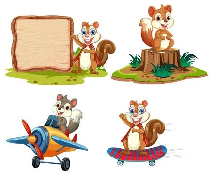 Adventurous Squirrels in Playful Activities Illustrazione stock