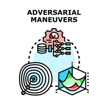 Adversarial maneuvers algorithm attack cybersecurity concept Stock Illustration