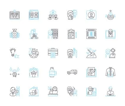 Adverse impact linear icons set. Discrimination, Unfairness, Inequity, Prejudice Ilustración de archivo