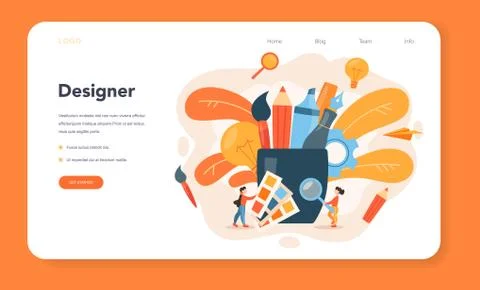 Advert designer or illustrator web banner or landing page. Stock Illustration