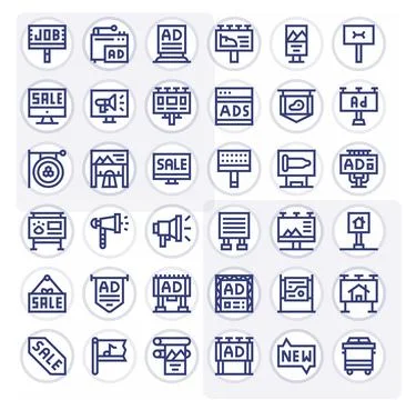 Advertisement 256x256 Vector Icon Pack with 36 Bold Line Pixel Optimized El.. Stock Illustration