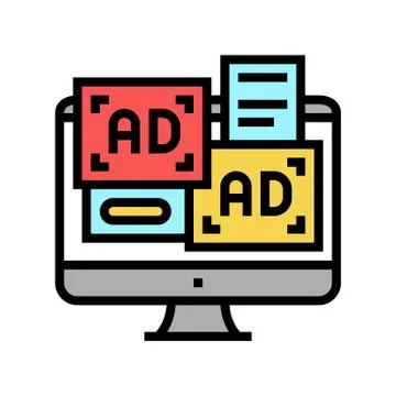 Advertisement banners on computer screen color icon vector illustration Stock Illustration