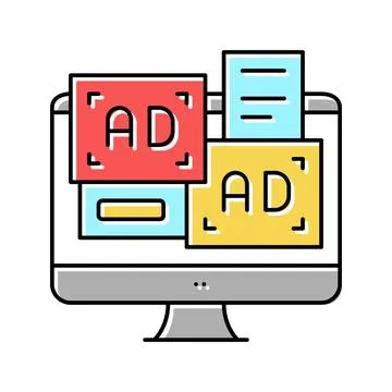 Advertisement banners on computer screen color icon vector illustration Stock Illustration