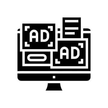 Advertisement banners on computer screen glyph icon vector illustration Stock Illustration