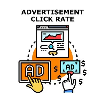 Advertisement click rate increasing digital marketing revenue Stock Illustration