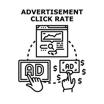 Advertisement click rate increasing digital marketing revenue Stock Illustration