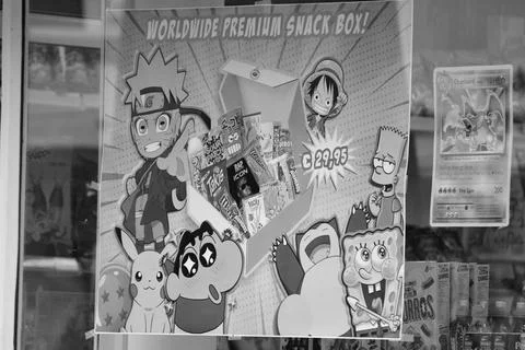 Advertisement with comic heroes for a snack box in Venlo, Netherlands Stock Photos