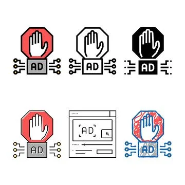 Advertisement set block technology color icon vector Stock Illustration