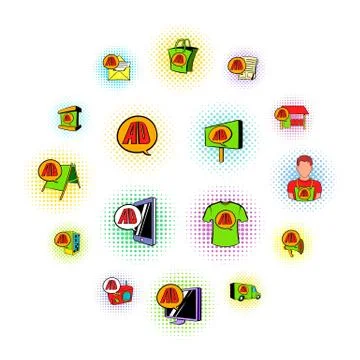 Advertisement set icons, comics style Stock-Illustration