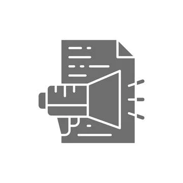 Advertisement text, announcement, document with loudspeaker grey icon. Stock Illustration