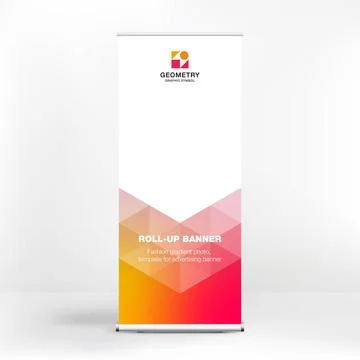 Advertising banner with fashionable gradient, roll-up banner, stand for confe Illustrazione stock