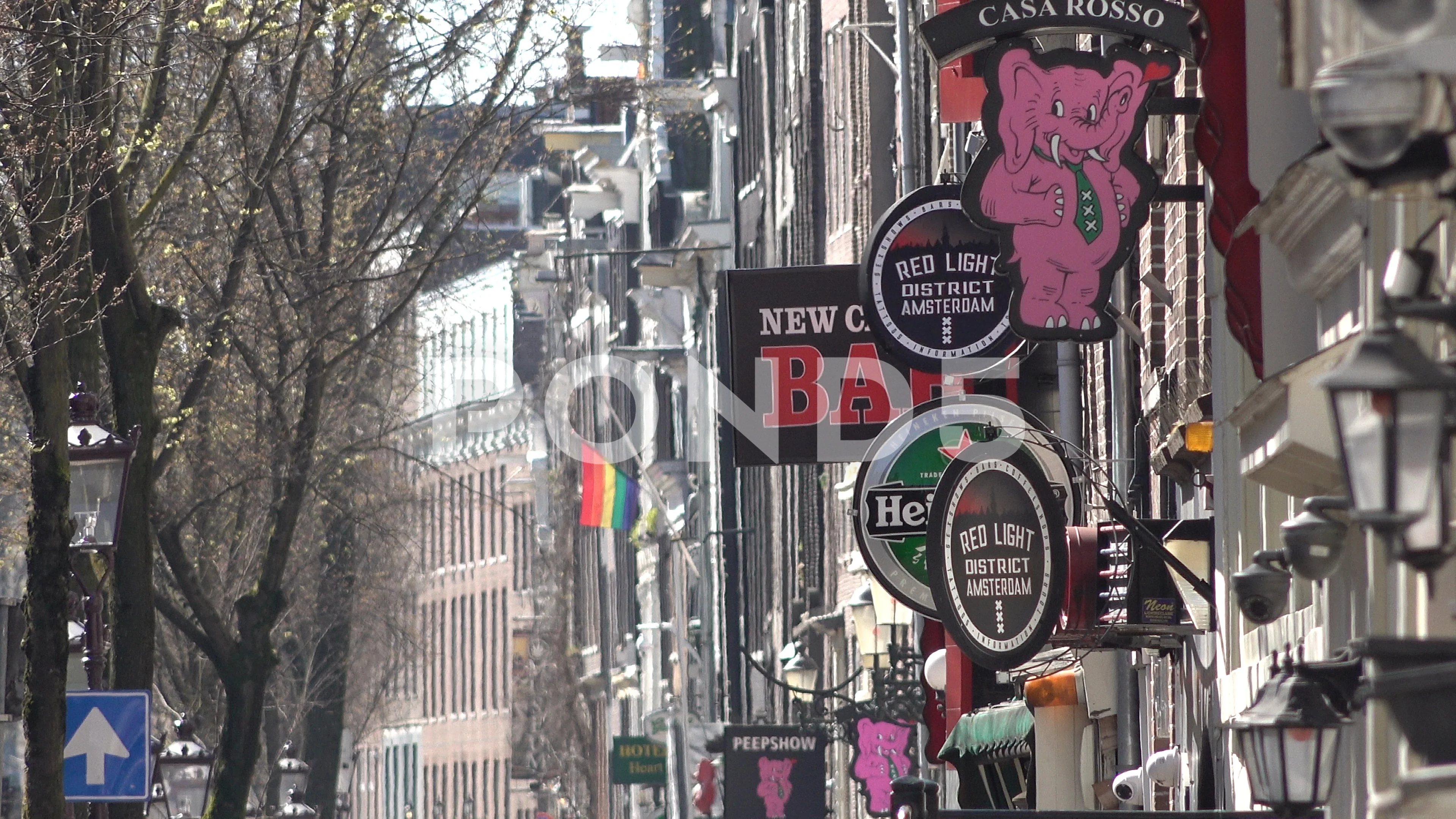 Advertising banners for sex shows in red... | Stock Video | Pond5