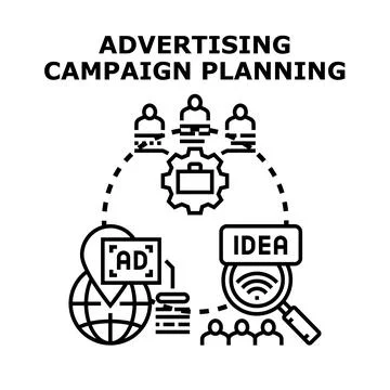 Advertising campaign planning analyzing strategy and marketing Stock Illustration