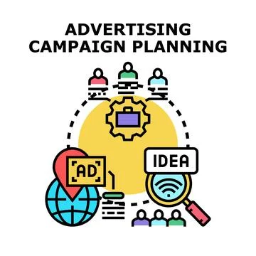 Advertising campaign planning analyzing strategy and marketing Stock Illustration