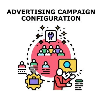 Advertising campaign setup process configuring digital marketing strategy Stock Illustration