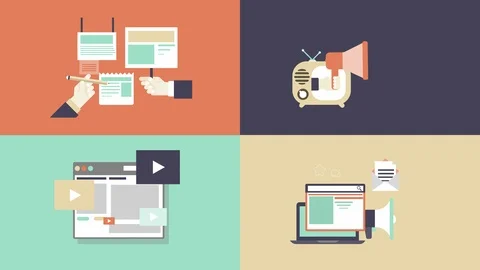 Advertising campaign types flat animated icons. Видео 99096259