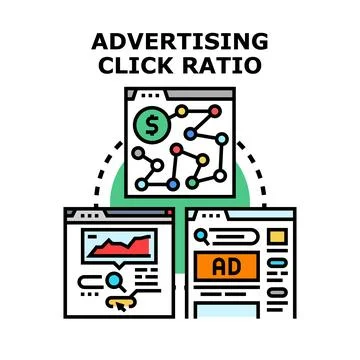 Advertising click ratio concept measuring online ad performance Stock Illustration